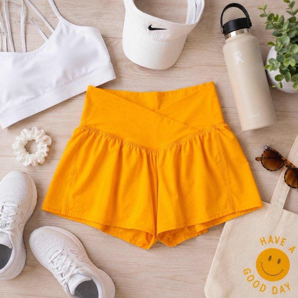 Aerie OFFLINE Real Me Crossover Flowy Shorts Simply Orange Women's Medium